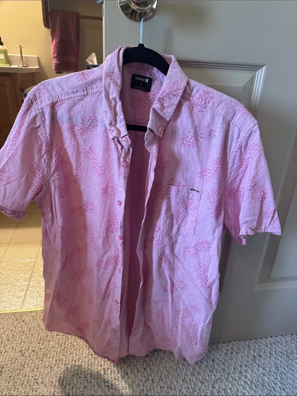 Hurley Men’s Light Pink Short Sleeve Button-Down Shirt